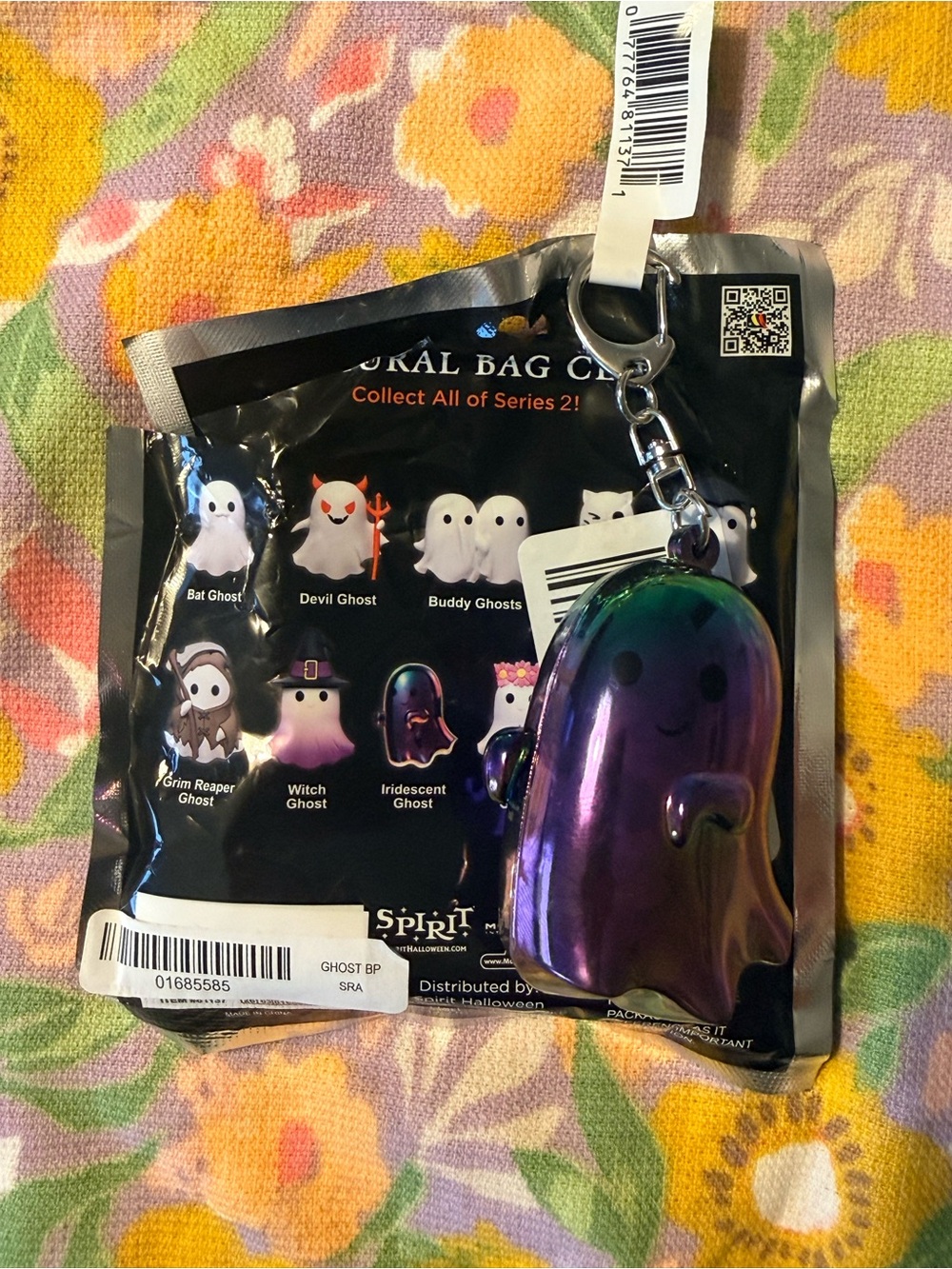 Spirit Halloween Iridescent Green-Purple Ghost Bag Clip Keychain